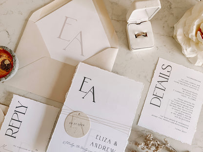 Modern Wedding Invitation with Monogram Tag