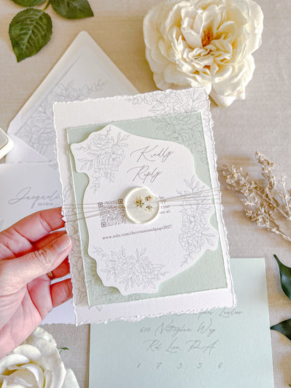 Floral Die Cut Wedding Invitation with Wax Seal