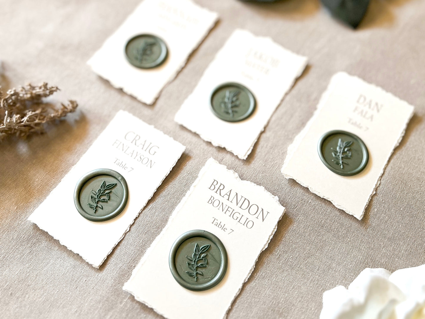 Wedding Place Cards with Wax Seal and Deckled Edging