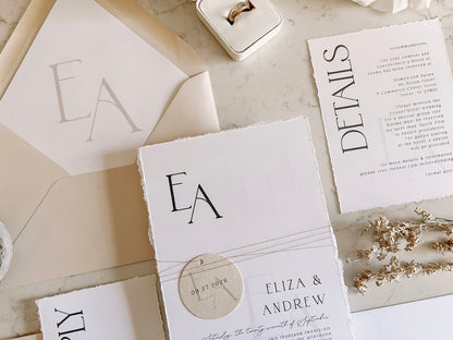 Modern Wedding Invitation with Monogram Tag