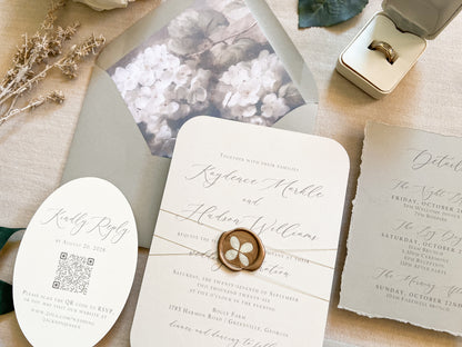Hydrangea Wedding Invitation with Wax Seal
