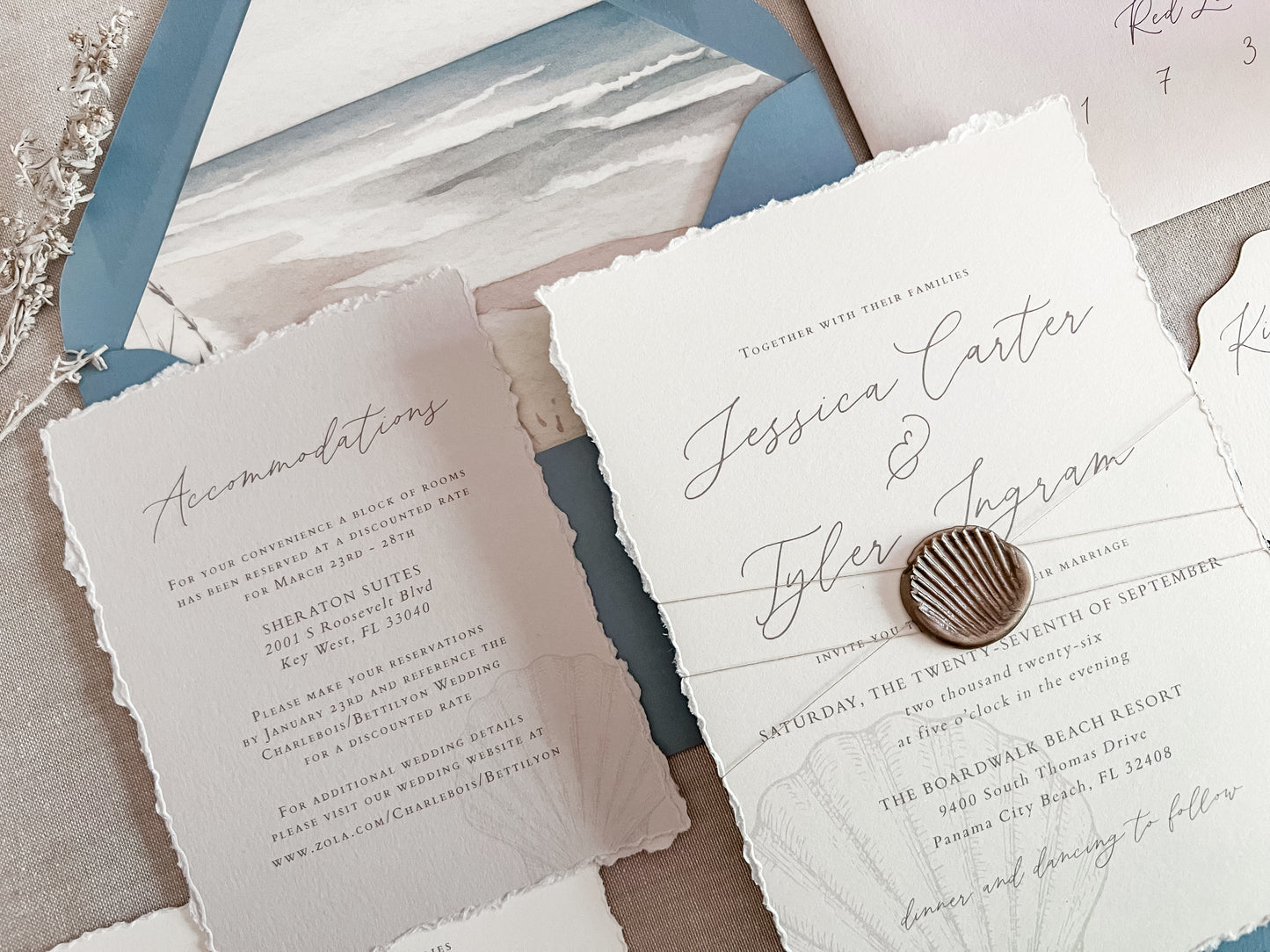 Seashell Wedding Invitation with Wax Seal