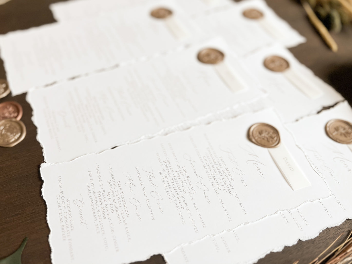 Wedding Menus with Vellum Name Tag and Deckled Edging