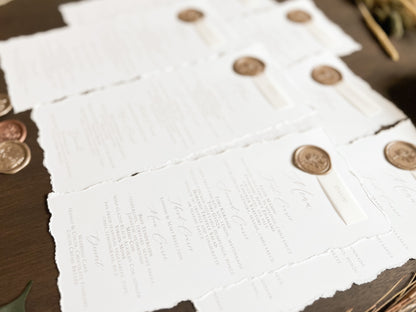 Wedding Menus with Vellum Name Tag and Deckled Edging