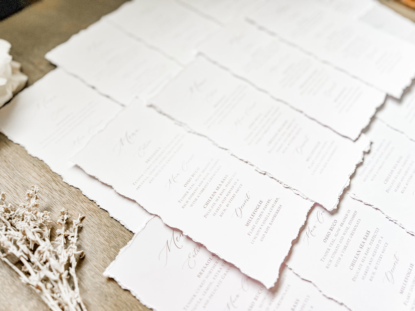 Simple Wedding Menus with Deckled Edging