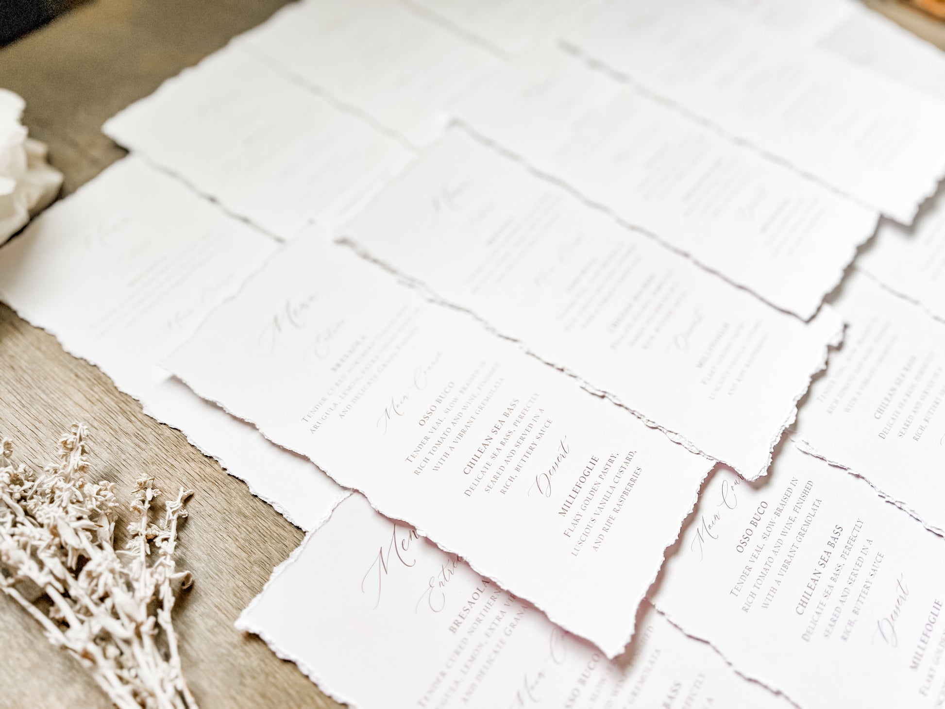Simple Wedding Menus with Deckled Edging