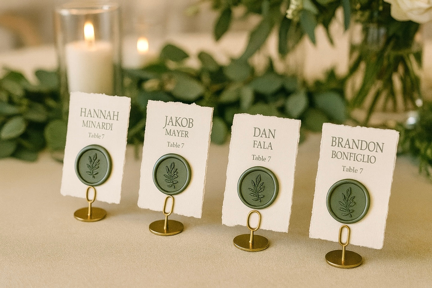 Wedding Place Cards with Wax Seal and Deckled Edging