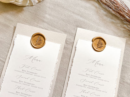 Wedding Menus with Deckled Edge and Colored Backing