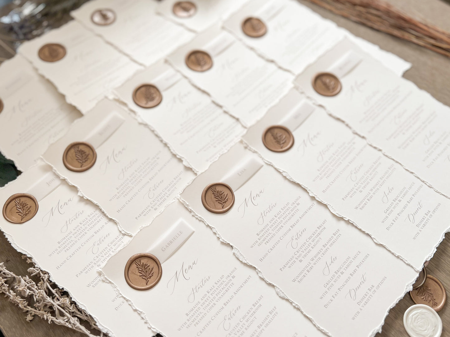 Wedding Menus with Vellum Name Tag and Deckled Edging