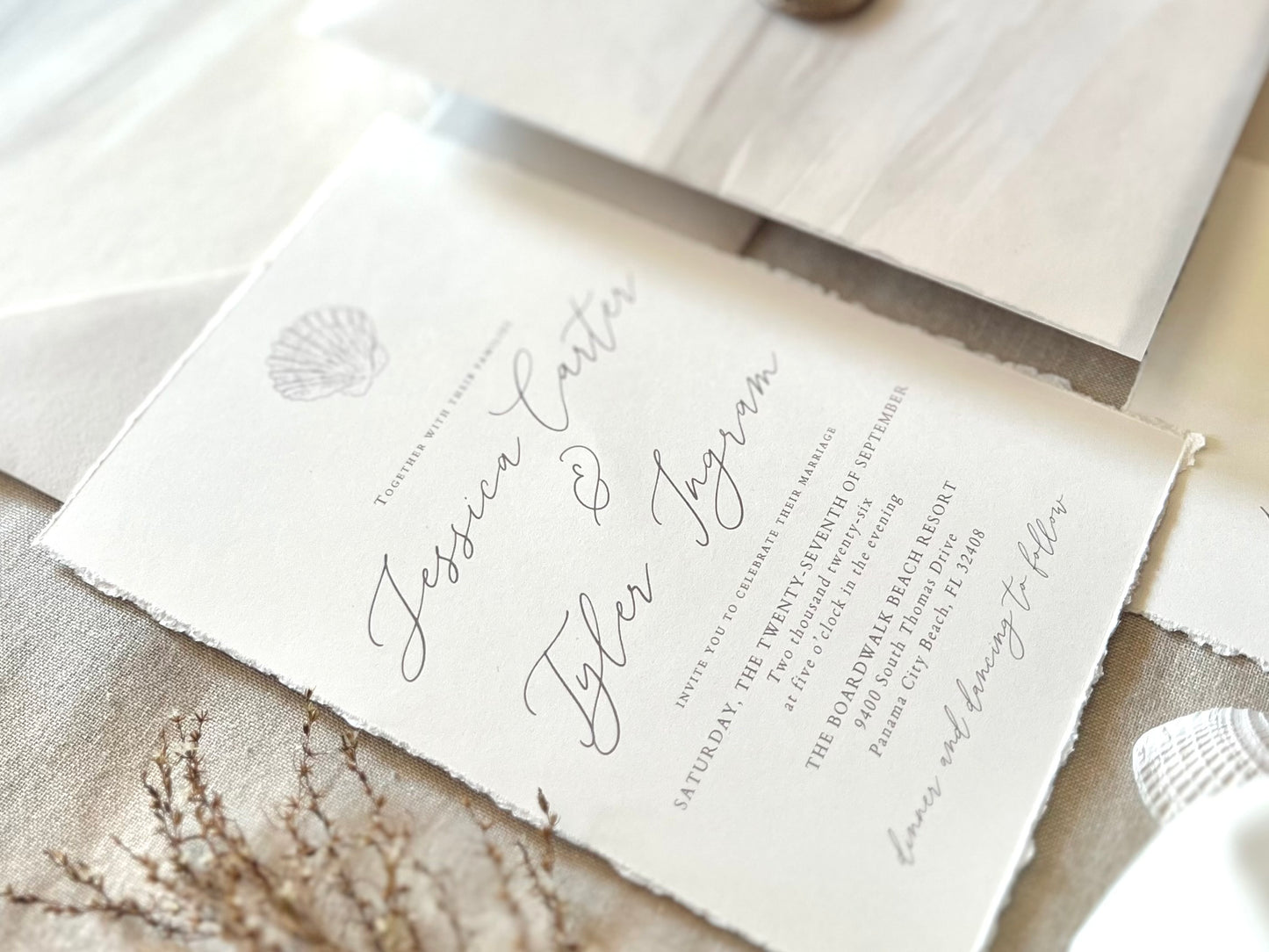Beach Wedding Invitation with Vellum & Seashell Wax Seal
