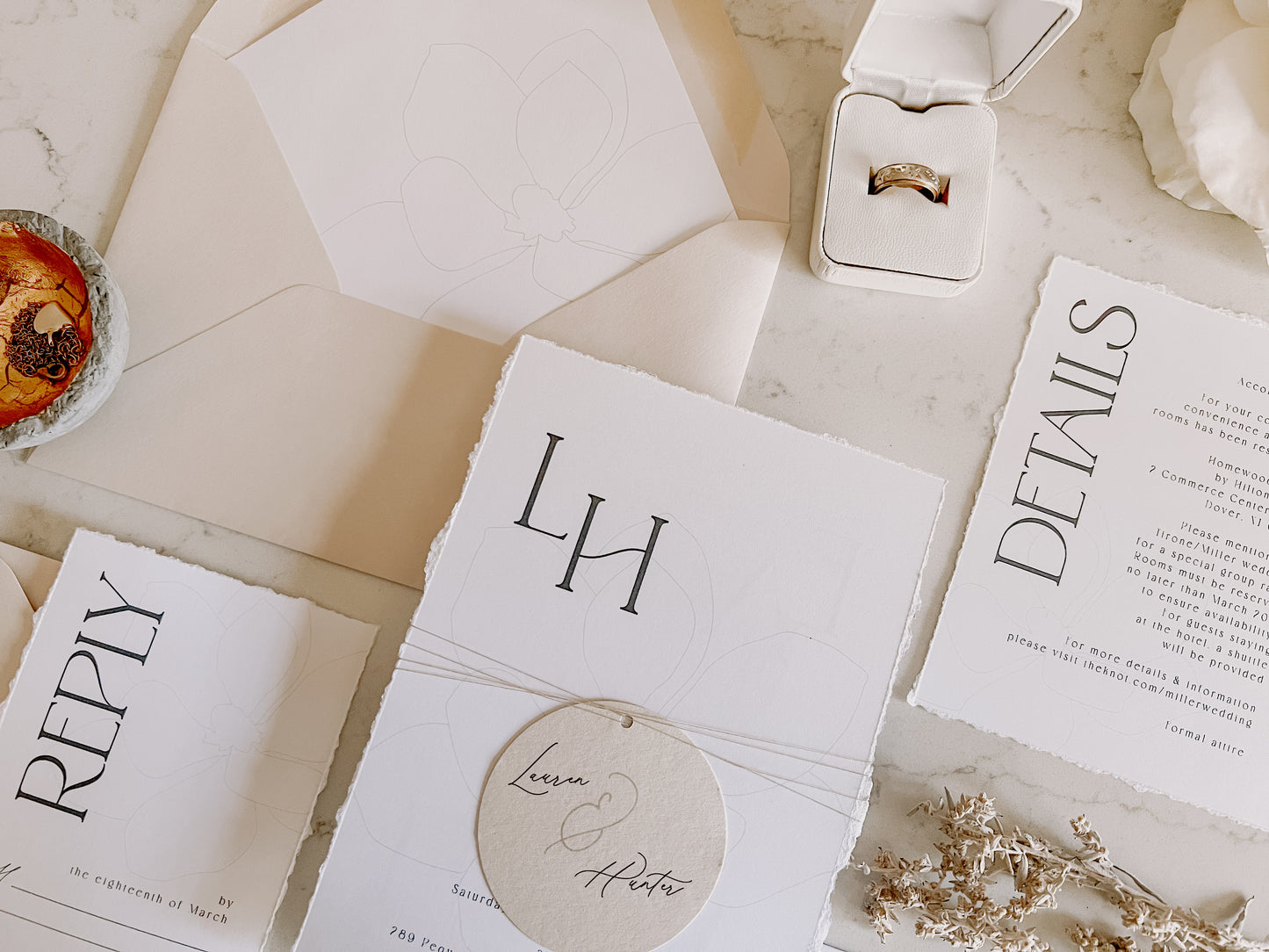 Magnolia Modern Wedding Invitation with Monogram