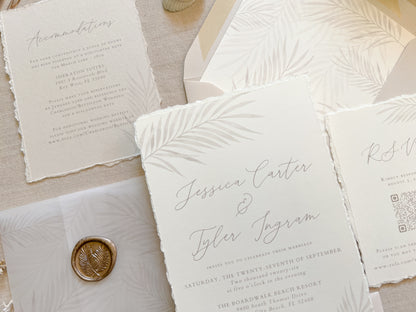 Tropical Palm Leaf Wedding Invitation with Vellum & Wax Seal