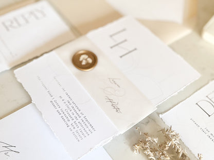 Modern Magnolia Wedding Invitation with Vellum & Wax seal