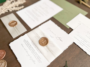 Simple Deckled Edge Wedding Invitation with Vellum and Wax Seal
