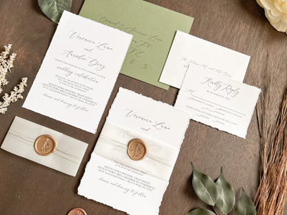 Simple Deckled Edge Wedding Invitation with Vellum and Wax Seal