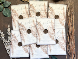 Pampas Grass Vellum Wedding Invitation with Wax Seal