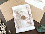 Pampas Grass and Baby’s Breath Wedding Invitation with Deckled Edge, Boho Vellum with Wax Seal