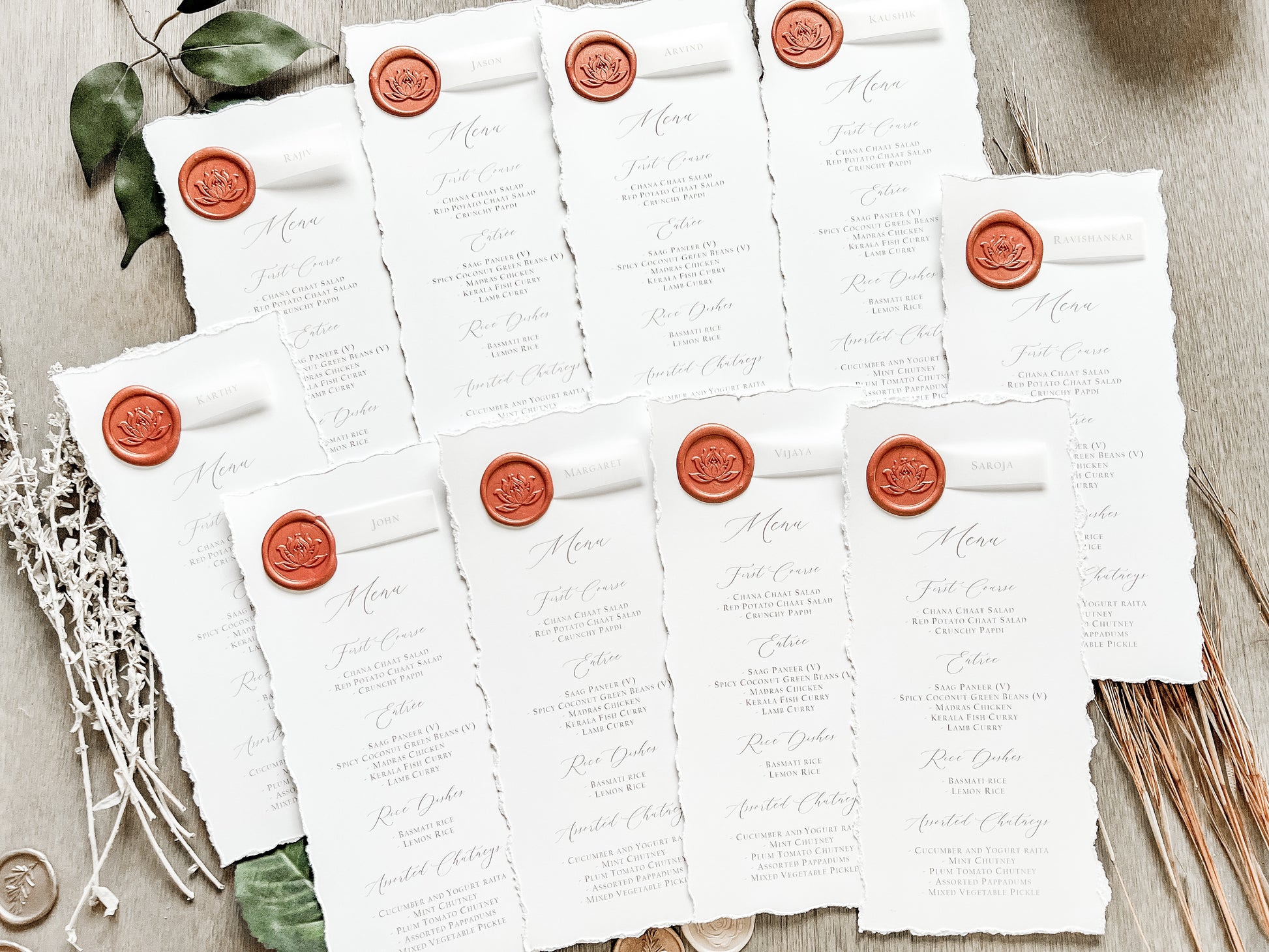 Wedding Menus with Name Tag and Deckled Edging