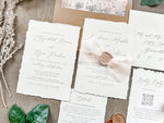 Neutral Wedding Invitation with Deckled Edging, Chiffon Ribbon and Nude Wax Seal