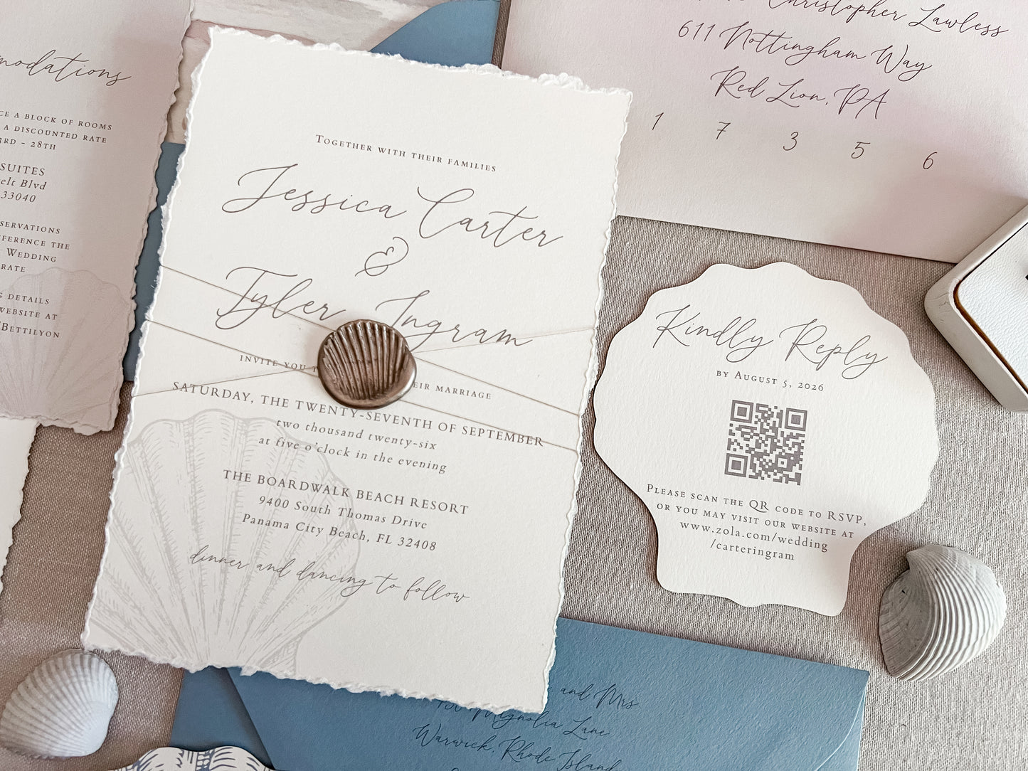 Seashell Wedding Invitation with Wax Seal
