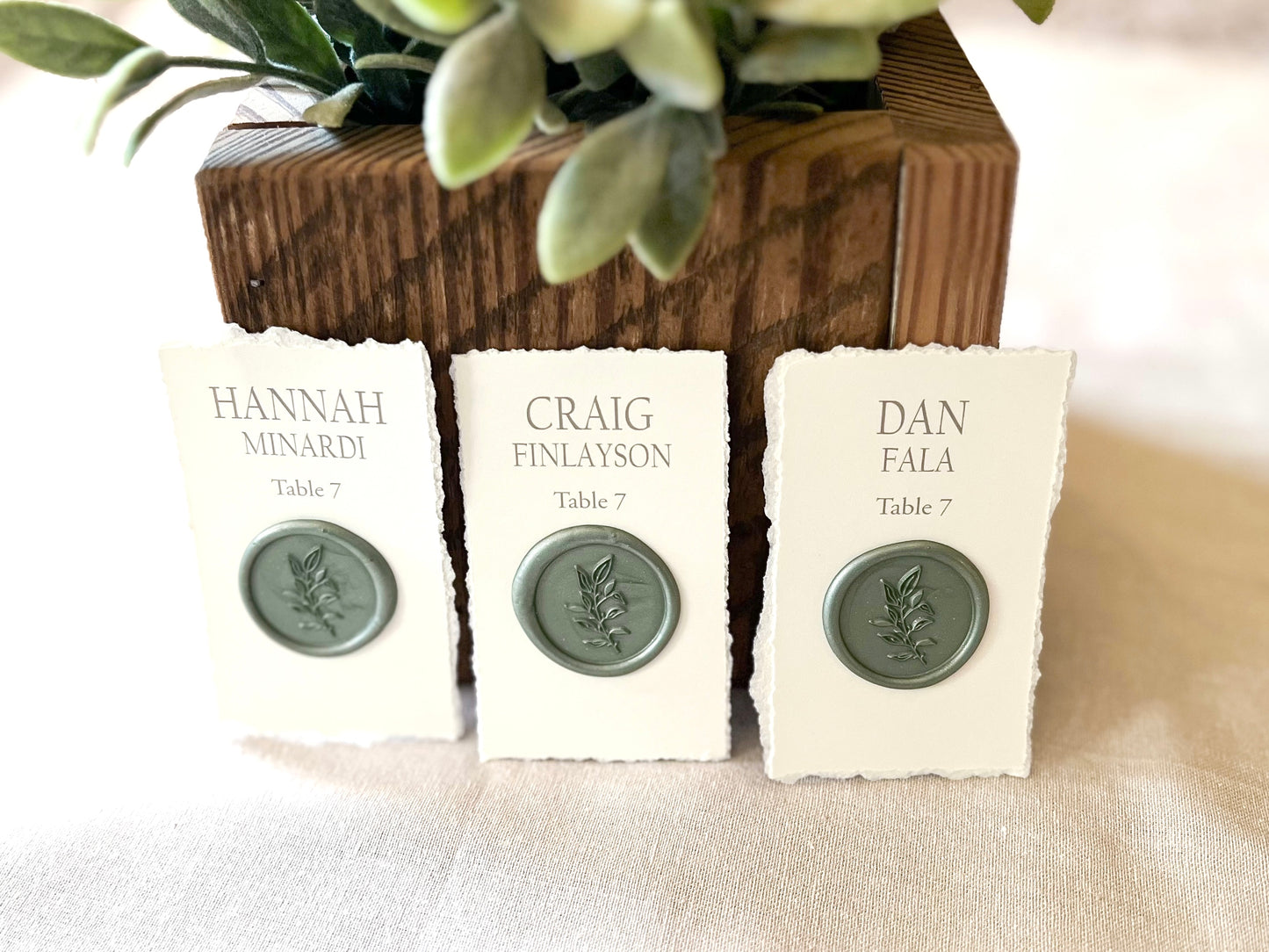 Wedding Place Cards with Wax Seal and Deckled Edging