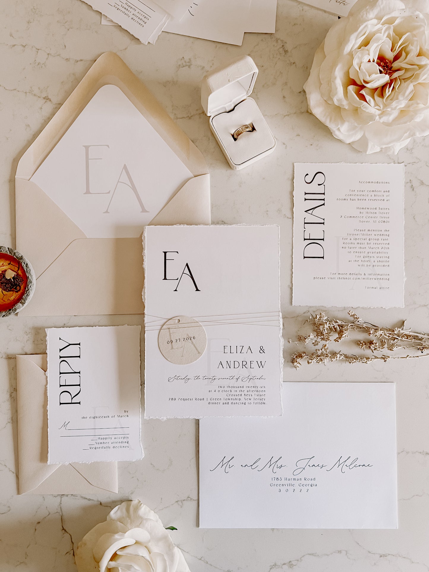 Modern Wedding Invitation with Monogram Tag