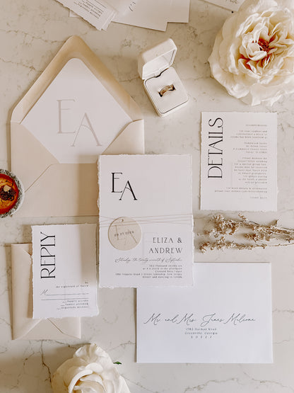 Modern Wedding Invitation with Monogram Tag