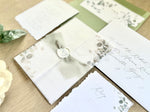 Greenery Vellum Wedding Invitation with Ribbon, Wax Seal & Deckled Edge