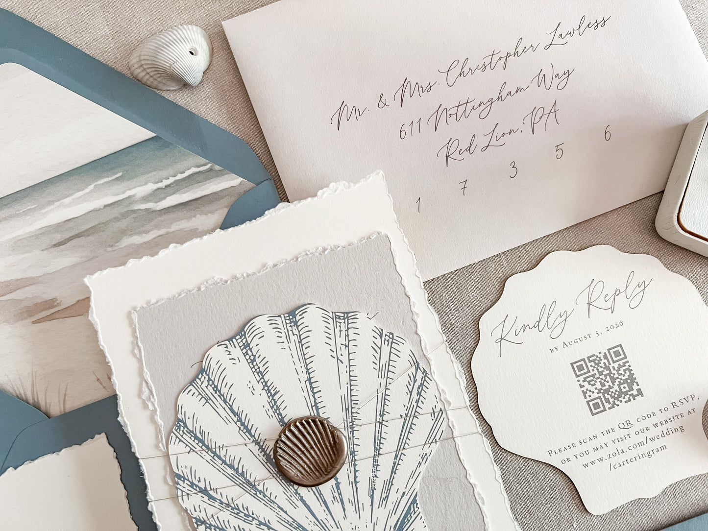 Seashell Wedding Invitation with Wax Seal