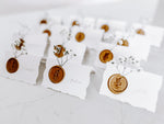 Folding Tent Wedding Place Cards with Baby’s Breath, Wax Seal and Deckled Edging