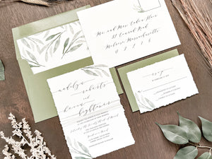 Greenery Wedding Invitation Wrapped in Thread