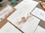 Neutral Wedding Invitation with Deckled Edging, Chiffon Ribbon and Nude Wax Seal