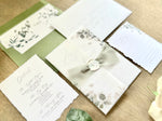 Greenery Vellum Wedding Invitation with Ribbon, Wax Seal & Deckled Edge