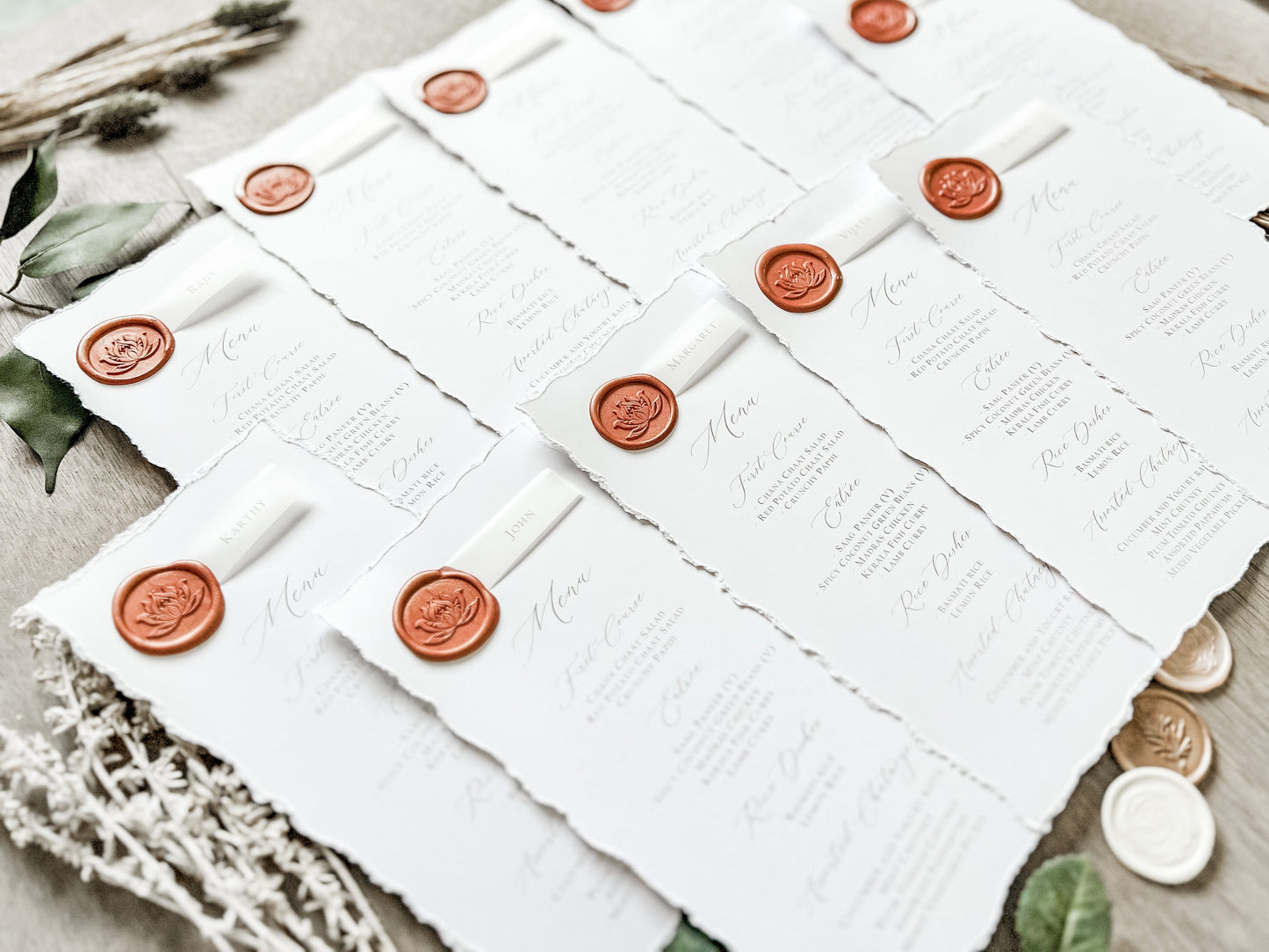 Wedding Menus with Vellum Name Tag and Deckled Edging