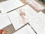 Neutral Wedding Invitation with Deckled Edging, Chiffon Ribbon and Nude Wax Seal