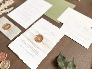 Simple Deckled Edge Wedding Invitation with Vellum and Wax Seal