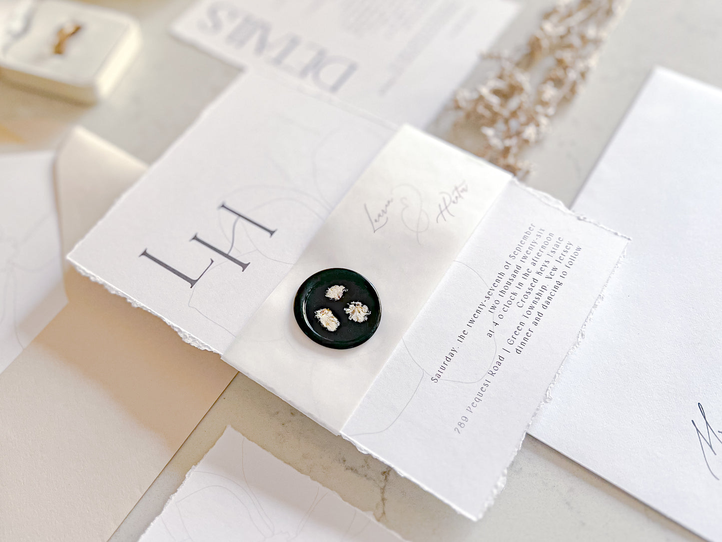 Classic Magnolia Wedding Invitation with Vellum & Wax seal