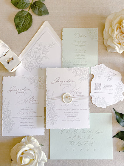 Floral Die Cut Wedding Invitation with Wax Seal