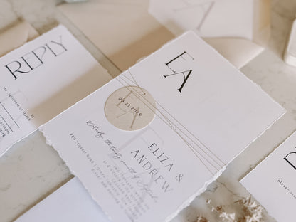 Modern Wedding Invitation with Monogram Tag