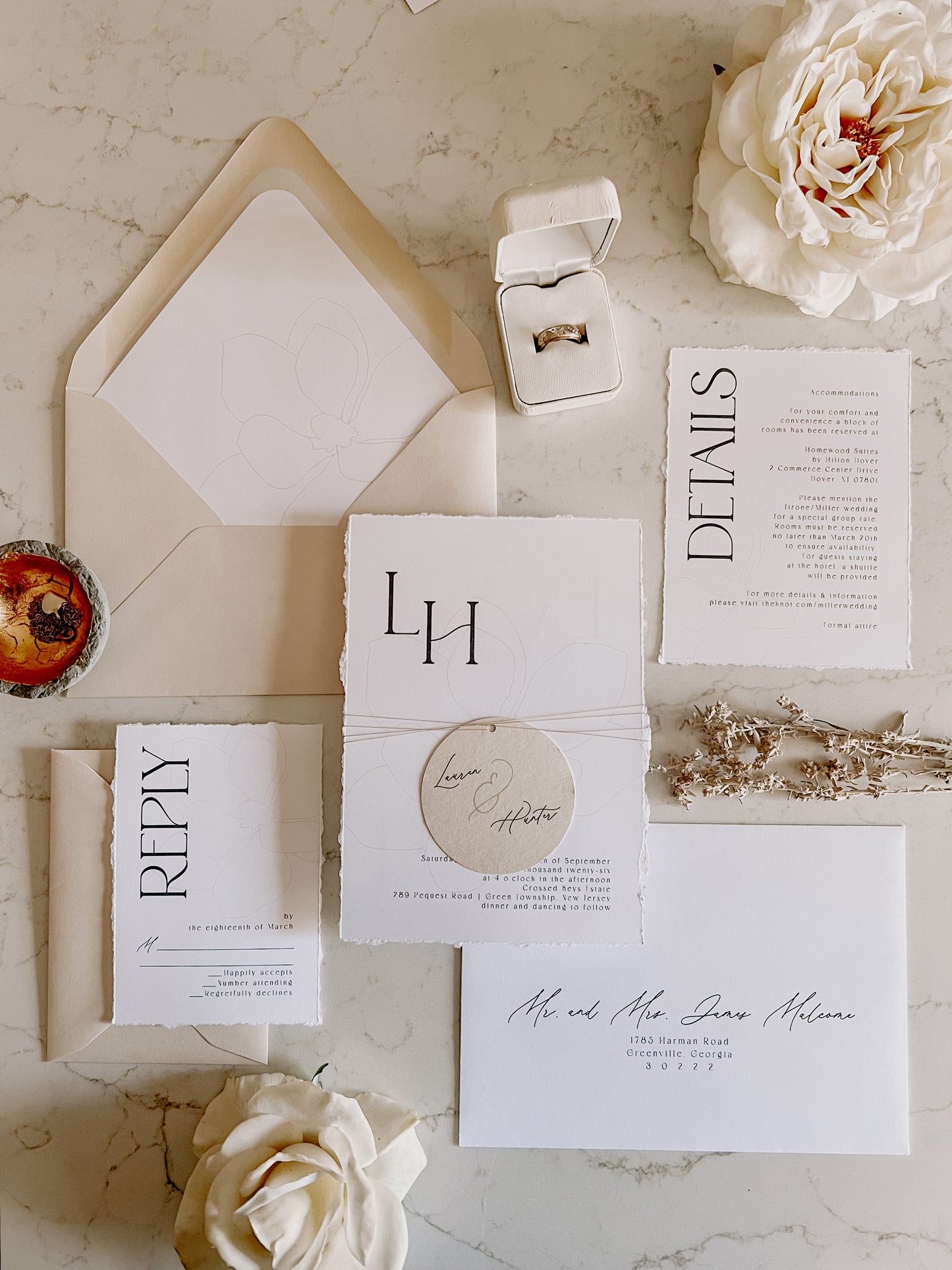 Magnolia Modern Wedding Invitation with Monogram