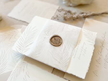 Tropical Palm Leaf Wedding Invitation with Vellum & Wax Seal