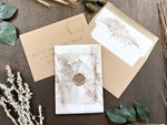 Pampas Grass and Baby’s Breath Wedding Invitation with Deckled Edge, Boho Vellum with Wax Seal