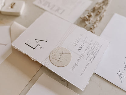 Modern Wedding Invitation with Monogram Tag