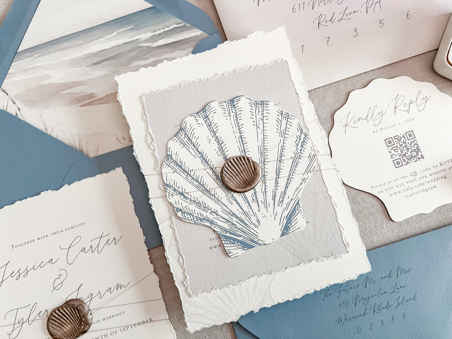 Seashell Wedding Invitation with Wax Seal