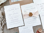 Old Money Wedding Invitation with Deckled Edging, Chiffon Ribbon and Wax Seal