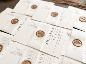 Contemporary Boho Wedding Invitation with Deckled Edging, Vellum and Wax Seal