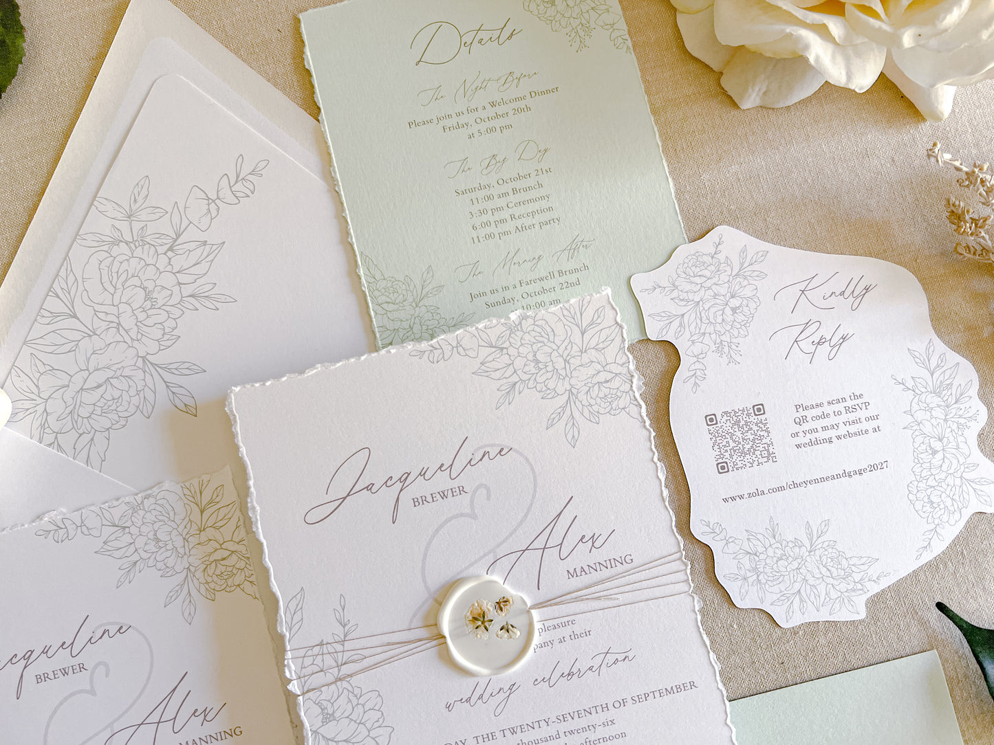 Floral Die Cut Wedding Invitation with Wax Seal