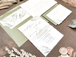 Greenery Wedding Invitation Wrapped in Thread