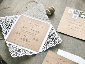 Rustic Laser Cut Wedding Invitation with Twine