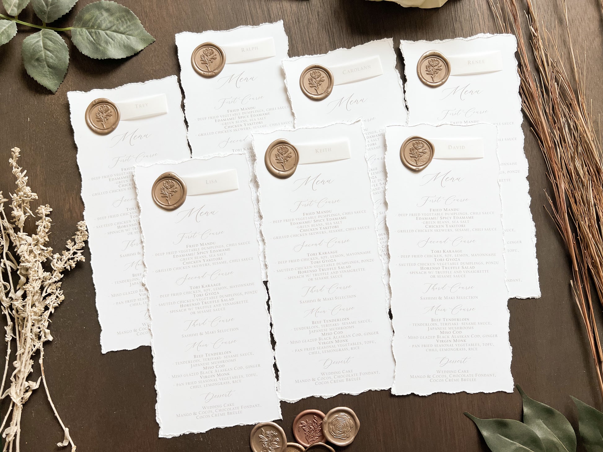 Wedding Menus with Vellum Name Tag and Deckled Edging
